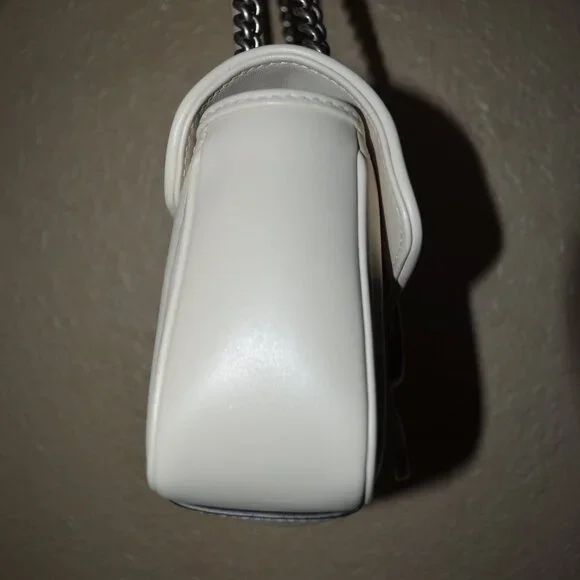 New Gucci GG Ivory Marmont Chevron Matelasse Silver Chain Shoulder Bag - Picture 7 of 13